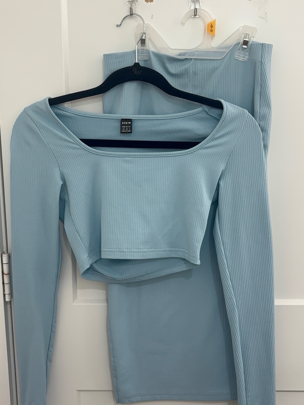 SHEIN Light Blue Ribbed Crop Top & Skirt Set